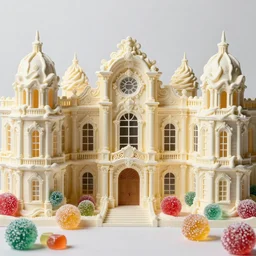 Ornate Roman city, rococo, creamy flowing marshmallow texture, flemish baroque style, rococo, colorful sugar coated photorealistic gumdrops all over the place, highly detailed and intricate, hyperrealism