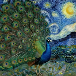 the vision of the universal peacock by ernst haeckel, johfra bosschart and vincent van gogh, symbolist, visionary
