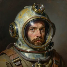 portrait of the notorious b. i. g. wearing a deep sea diver helmet!!!!!!!!!!!!!!!!!!!!!!!!!!!, detailed face, detailed painting, epic lighting, by ilya repin, phil hale and kent williams
