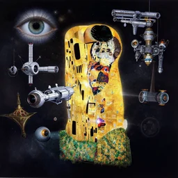 concept art, exterior illustration of a busy spacestation floating in the void, cinematic, dynamic composition, all seeing eye, jean giraud, sparth, craig mullins, gustav klimt, warhammer 4 0 k, spelljammer, buddhist architecture, omni magazine, dieter rams, mecha, zaha hadid, foreboding, mysticism, alphonse mucha, detailed