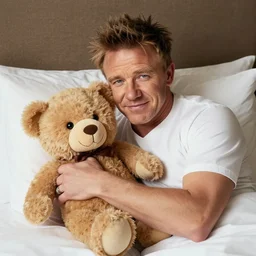 gordan ramsay tucked into bed, cute, adorable, teddy bear