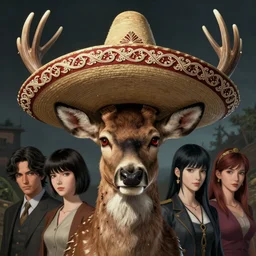 portrait of a wilde deer wearing mexican sombrero | | fine detail!! anime!! realistic shaded lighting!! poster by ilya kuvshinov katsuhiro otomo ghost - in - the - shell, magali villeneuve, artgerm, jeremy lipkin and michael garmash and rob re