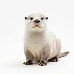 albino otter, photorealistic wildlife photography, full body, isolated on a pure white background, centered, entire subject in frame, sharp focus, soft studio lighting