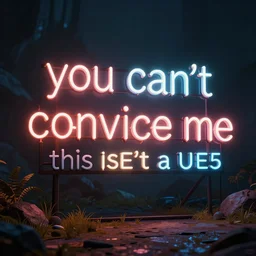 a neon sign with the text you can't convince me this isn't a UE5 scene