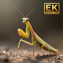 macro photography of mantis, bokeh effect, atmospheric dust, dramatic light, 8 k, award - winning