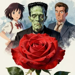 Abbott and Costello Meet Frankenstein movie poster artwork by Tomer Hanuka Rendering of a rose full of details, by Makoto Shinkai and thomas kinkade, Matte painting, trending on artstation and unreal engine