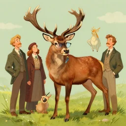 anthropomorphic red deer buck wiping his glasses. renowned character illustration by greg rutkowski, thomas kinkade, alphonse mucha, loish, norman rockwell. trending on furaffinity.