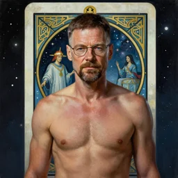 a dramatic, epic, ethereal painting of a handsome shirtless walter white as a space wizard | background is space | tarot!! card, art deco, art nouveau | by Mark Maggiori | trending on artstation