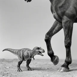 [ [ [ [ t rex ] ] ] ] and a horse with leg, hands, walking, soft, black and white photograph, 1 8 5 0 s
