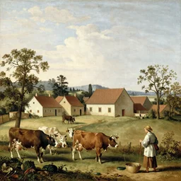 Farmstead, Cows and Herdsman in the Foreground from Praediorum Villarum Et Rusticarum Casularum Icones Elenoantissimae Ad Vivum in Apre Deformatae
