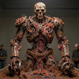 movie still of intricatly macerated by age, 3 0 stories, self evicerating, pinball sentient, dethroned goliath machine, blood turbines, hydrocracking, rusted, macerated, eviscerated by fimbria wires, bicornate fungal pit, by alberto bontempi, shigeru komatsuzaki, wayne d barlowe, alex