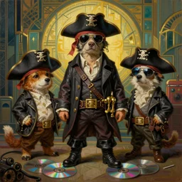 art deco era oil painting gangster - chibi animals, chibi pirates bootlegging cds