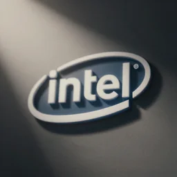 a blurry intel logo rotated slightly, fuzzy, unclear