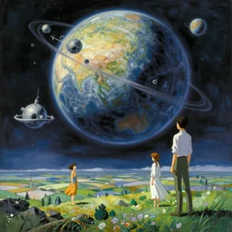 a beautiful landscape painting of a science fiction planet, dynamic composition, dramatic, atmospheric, by alfons maria mucha and julie dillon and makoto shinkai