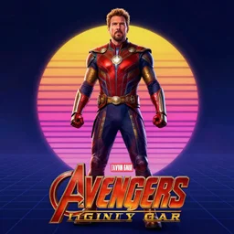 avengers infinity war poster in retrowave art, trending on art station