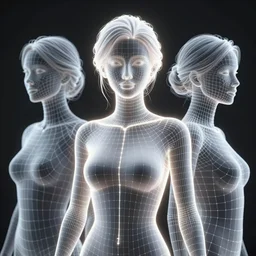 3 d model of a beautiful woman portrait, high poly 3 d glowing wireframe models, wireframe mode, wireframes turned on, overlay of a 3 d wireframe version, half textured half wireframe, ultra realistic, dramatic lighting, intricate details, highly detailed by peter mohrbacher, boris vallejo, hajime sorayama, wayne barlowe,