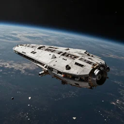 concept art, a single exploration spaceship drifting in space, the expanse tv series, industrial design, lost in the immensity of space, spatial phenomenon, space debris, cinematic lighting, 4k, greebles, widescreen ratio, wide angle, beksinski, sharp shapes, maximalist, film grain