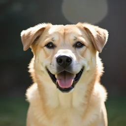 portrait of a happy dog, natural light, lens flare