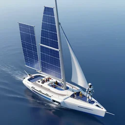futuristic sailboat mid-journey with solar sails and a robot! captain! and crew in a Marvel!!!!!!!! comic! style , digital art, 8k, birds eye view