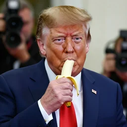 a paparazzi photograph of donald trump eating a banana