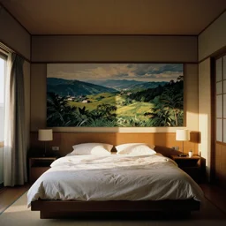 A bedroom designed by Tadanori Yokoo, 35mm film, long shot