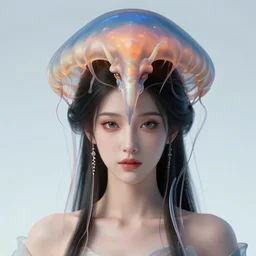Portrait of the most beautiful goddess, she has a jellyfish phoenix head's, by Tooth Wu, trending on Artstation, digital art, symmetrical artwork, cinematic, hyper realism, high detail, octane render, 4k, 8k