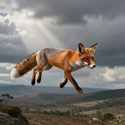 fox flying through landscape, concept art, cinematic lighting, artstyle isaiah saxon