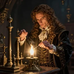 a portrait of a magician working on ancient machines to do magic