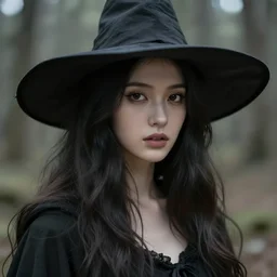 realistic portrait of witch woman, long hair, 1 4 5 0, delicate, hyper realism, ultra realistic, 8 k