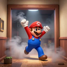mario trying to escape a room filling with smoke