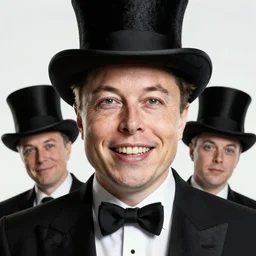 4 k highly detailed portrait 3 / 4 photography by elon musk wearing a tuxedo and top hat smiling happy and satisfied