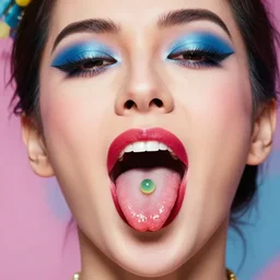 a colorful vibrant closeup portrait of a opera singer licking a tab of lsd acid on his tongue and dreaming psychedelic hallucinations, by moebius, edward hopper and james gilleard, zdzislaw beksinski, steven outram colorful flat surreal design, hd, 8 k, artstation