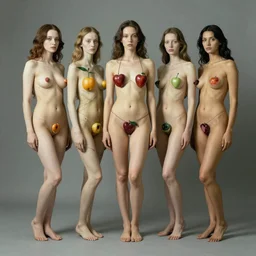 girl bodies as fruit, covered with draping, hans bellmer style, dali style,