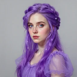 breathtaking detailed painting of luna lovegood, by ayami kojima and brom, gauze dress of amethyst, detailed realistic facial features, amalgamation of magical stars, 8 k, concept art, matte, sharp focus, rembrandt style
