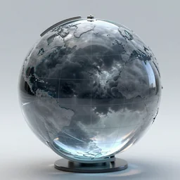 ultra realist octane render of a transparent glass globe filled with dark storm clouds, reflection and refraction, symmetry accurate features, very intricate details, artstation