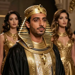 a detailed fantasy character portrait of Mohamed Mounir as egyptian stage star by lauri blank, artgerm, evelyn de morgan, 8K, 50mm lens