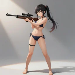 anime, full body, cute, female, a cute girl wearing a bikini and holding a sniper rifle, gun fight, light and shadow effects, highly detailed, digital painting, art station, sharp focus, illustration, concept art, advanced digital anime art