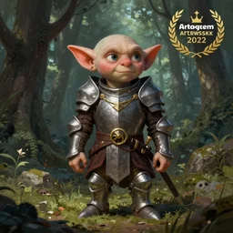 short goblin knight in a forest, digital painting, trending on artstation, concept art, sharp focus, illustration, award winning photograph, art by artgerm, greg rutkowski, leonardo da vinci, and magali villeneuve