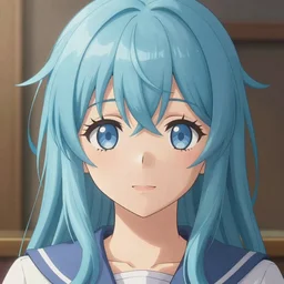 An illustration of single teenager girl as この素晴らしい世界に祝福を, light blue hair, light skin, digital painting, soft light, highly detailed, sharp focus, Shonen JUMP magazine illustration, trending on Pixiv.