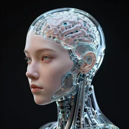 headshot of a female android, bionic brain made of glass, by mark ryden