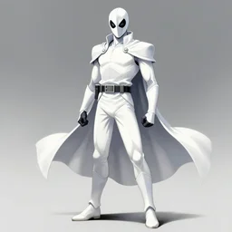 full figure character design of a agressive shadowly dark superhero vigilante in white clothes, character design, painting by gaston bussiere, katsuya terada, nc wyeth, greg rutkowski, craig mullins, vermeer, frank frazetta, mucha, tom of finland, trending on artstation, jeffery catherine jones, rule of thirds