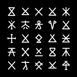 vector art of multiple scattered ancient symbols on perfect clean black background, dacian symbols, thracic symbols, featured on behance, clean design, line weight, geometric design, vector art, amazing symbols, adobe illustrator,