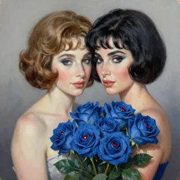 beautiful digital painting elizabeth taylor and blue roses and rubies, by Georgia O\'Keeffe, Carmelo Blandino, Cyril Rolando, artstation, Behance, 4K,
