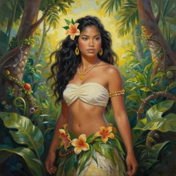 a painting of a very beautiful hawaiian fairy by ross tran, highly detailed, fantasy, radiant lighting, intricate environment, nature