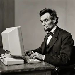 Abraham Lincoln using a desktop personal computer, 1865