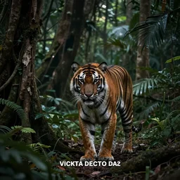 beautiful tiger camouflaged in the dark complex jungle by victo ngai