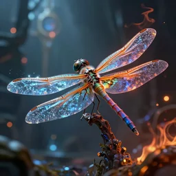 beautiful colorful dragonfly, magic of fire and magic of ice. occult cyberpunk, ancient futuristic, dark art, occult. by Petros Afshar, by artgerm, by Eddie Mendoza, by Peter mohrbacher, octane render, 3d, unreal engine, depth of field, bokeh, motion blur, blur
