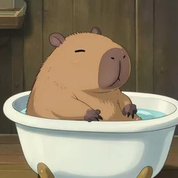 capybara in the bathtub from the movie spirited away by hayao miyazaki, studio ghibli, animated movie, anime, beautiful animation, illustration