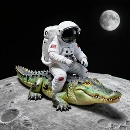 an astronaut riding a crocodile on the moon cfg= 20