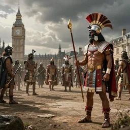 Historical news photograph of Aztecs invading London